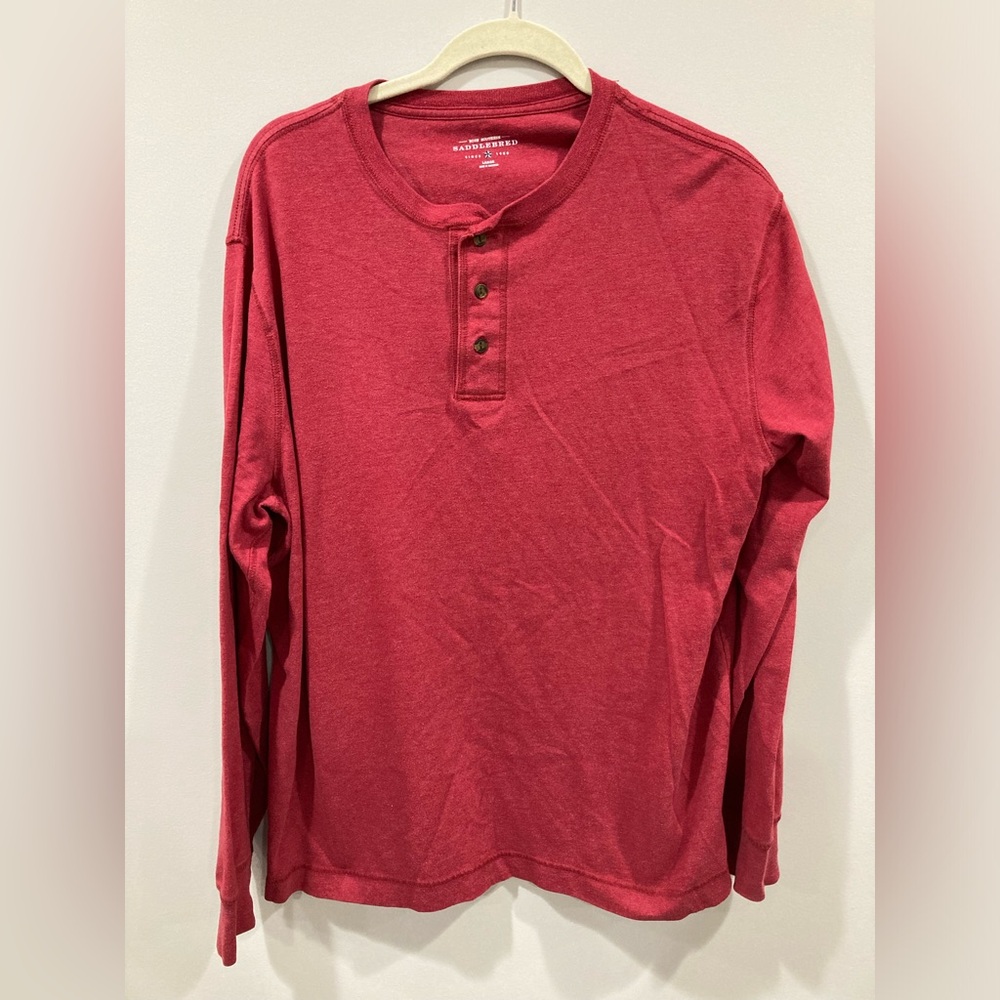 Saddlebred Red Long Sleeve Top Button Collar Large
